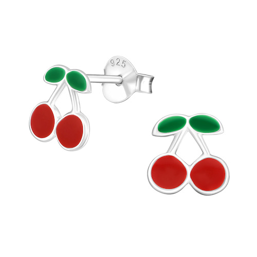 Sterling Silver Classic Red Cherry Ear Studs - The Jewelry Vine