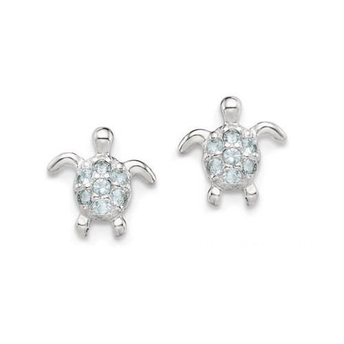 Light Aqua Blue CZ Turtle Stud Earrings in Sterling Silver - The ...