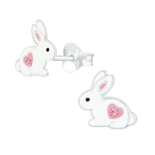 Rabbit Stud Earrings Sparkly Glittered Studs Easter Bunny Earrings Titanium or Stainless Steel Choose Grey or Pink