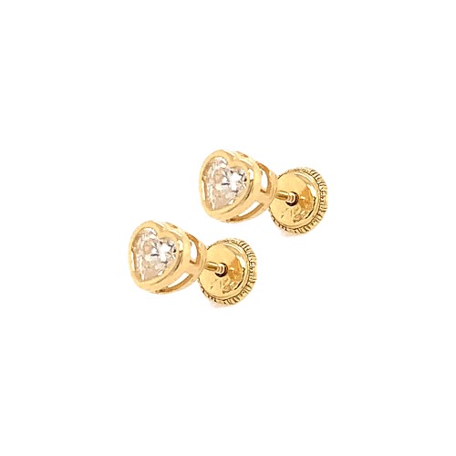 14K Yellow Gold 4mm Clear Bezel Heart Cubic Zirconia Screw Backs for Baby Girls, Infant Girl's, Size: Small