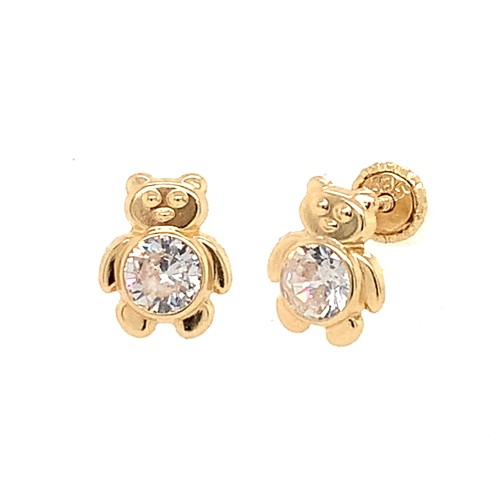 Teddy Bear Earrings with Sparkly CZ Tummy ~ 14K Gold with Screw on ...