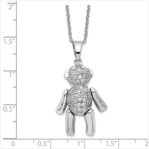 Cute Sterling Silver Teddy Bear Necklace w/ Zirconia Stones