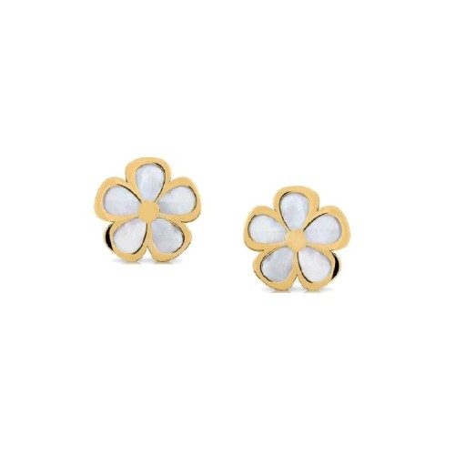 Classy Mother of Pearl Flower Screw Back Earrings for Girls in 18K Gold | Jewelry Vine