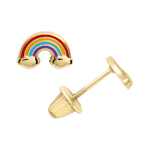 14k gold rainbow screw back earrings for baby, toddler, little girl