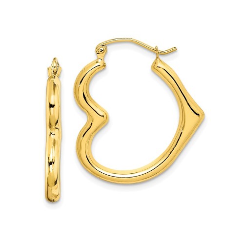 Teen Heart Shaped Hoop Earrings in 10K Yellow Gold - The Jewelry Vine