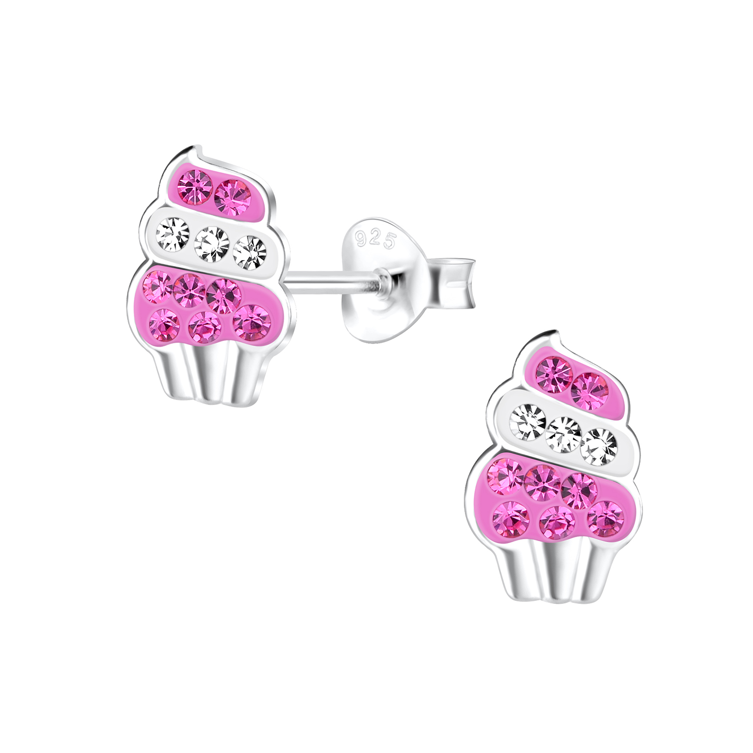 Sparkly Pink Cupcake Earrings for Girls in Sterling Silver - The Jewelry  Vine