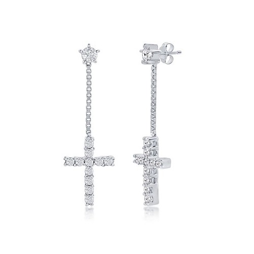 Sterling Silver Sparkly Dangle Cross Earrings | The Jewelry Vine