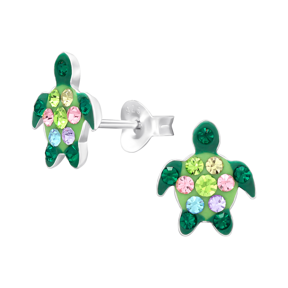 Sterling Silver Green Sea Turtle Stud Earrings | The Jewelry Vine