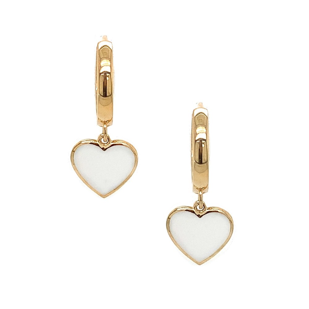 White Heart of Gold Dangling Huggie Earrings - The Jewelry Vine